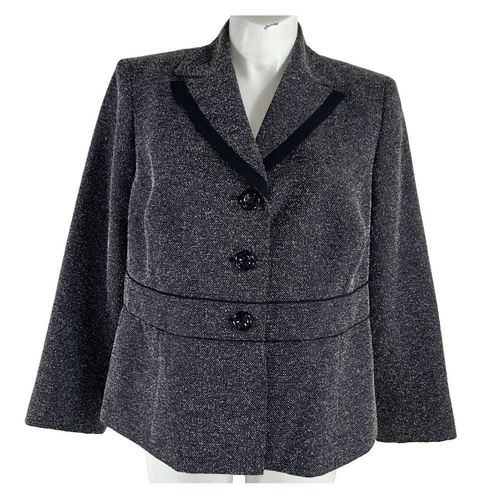 Jones Studio Blazer 18W Black White Lined Long Sleeve Button Jacket‎ Career